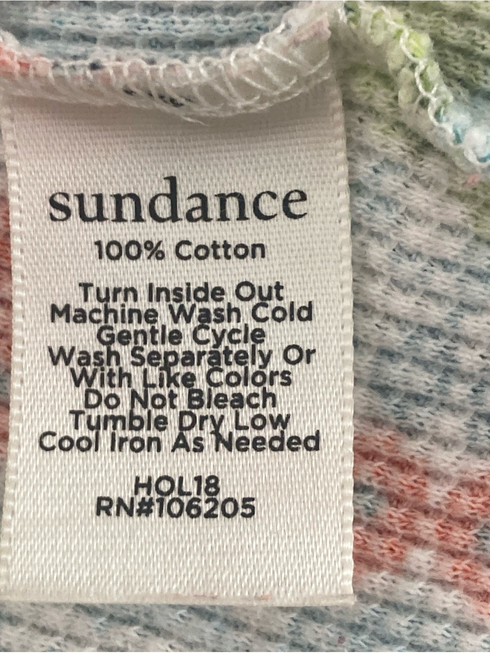 Sundance Multi-Color Patchwork Floral thermal waffle knit cotton top women’s L - Picture 7 of 7